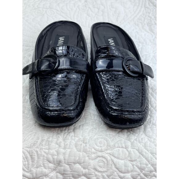 Vaneli Black Crocodile Embossed Leather Slip On Summer Slides Shoes - Size 7M - Picture 7 of 11